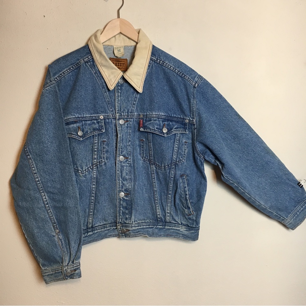 Vintage Razzy Jean Trucker Jacket Flannel Collar Oversize M
